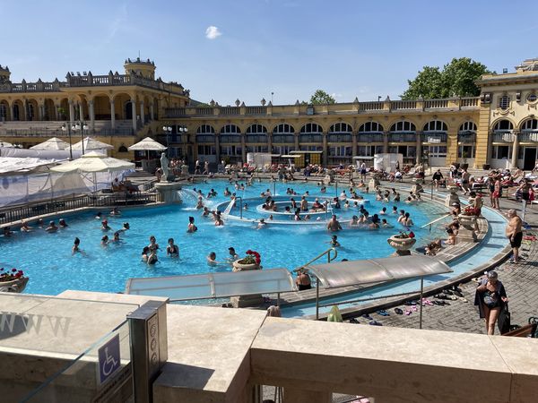 La piscina al aire libre en los Baños Termales Szchenyi Foto: Buzzy Gordon.