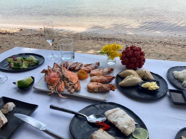 A picnic on a secluded beach catered by the Knai Bang Chatt yacht crew. Photo credit Buzzy Gordon.